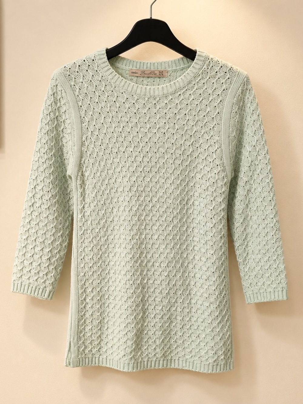 Zara Light Mint Cable Knit Crewneck Sweater